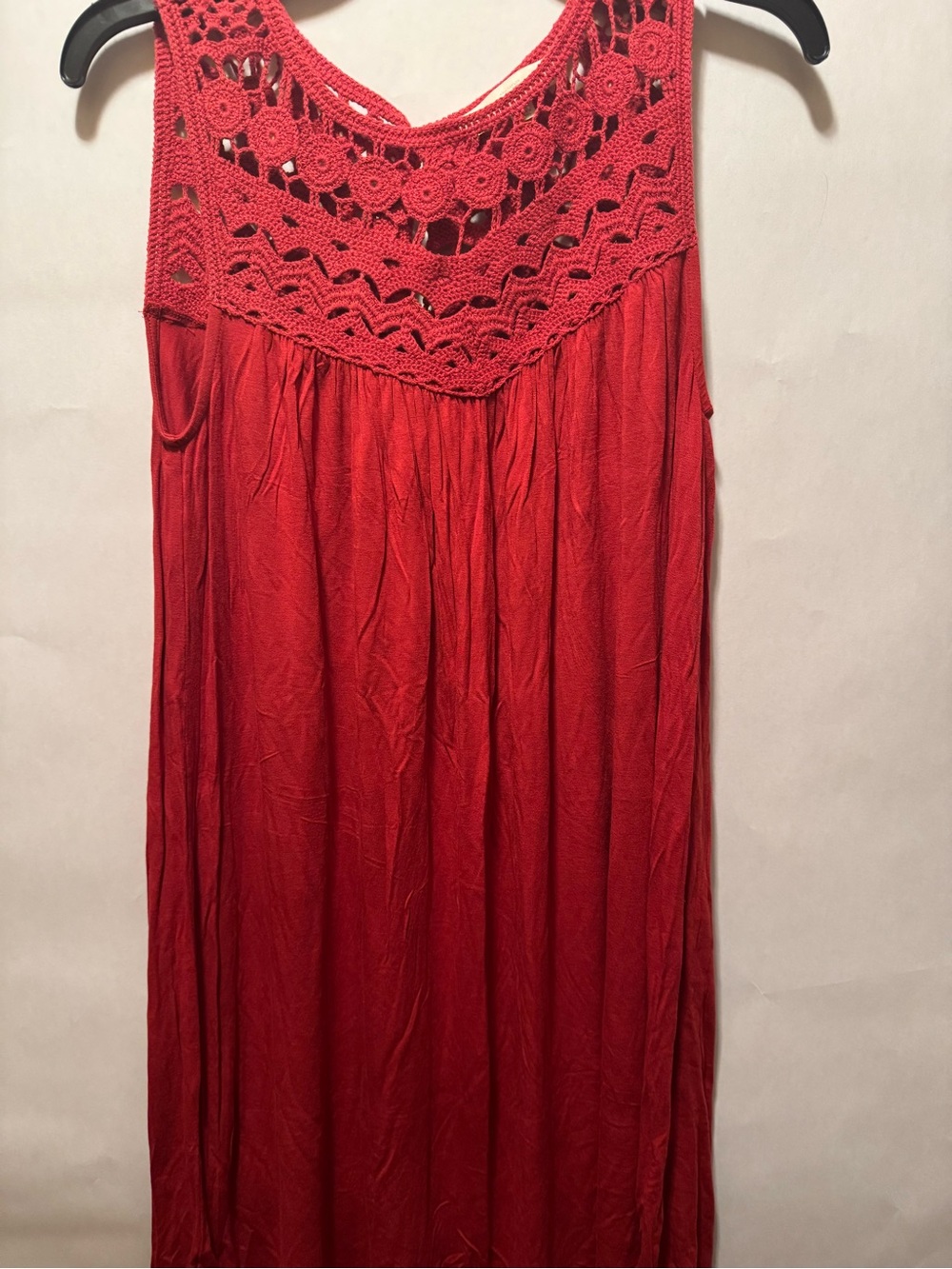 LOFT Red Crochet Yoke Sleeveless Dress